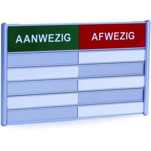 Aanwezigheidbord BHV- Voor 5 namen